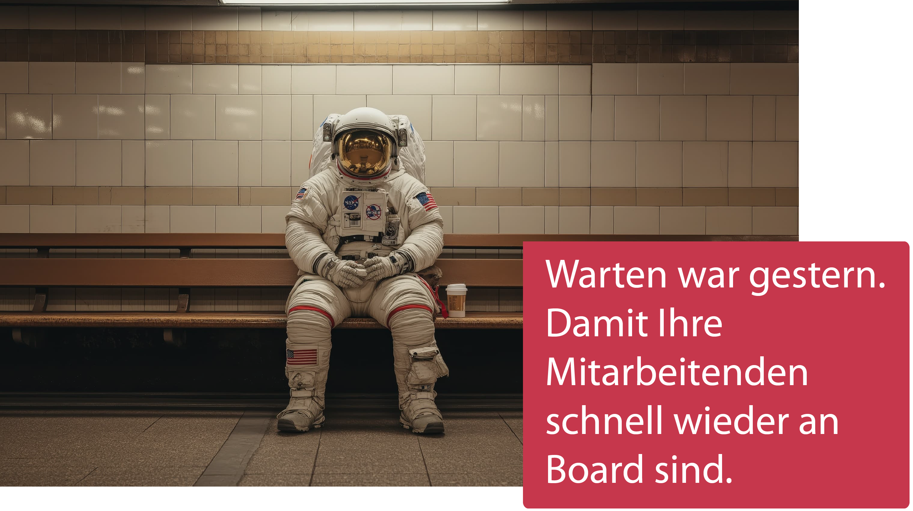 Astronaut wartet in einer U-bahn Station - Warten war gestern. 